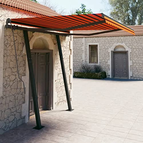 Sichtschutz Balkon Überdachung haustür Haustürüberdachungen Gelenkarmmarkise Automatisch mit Pfosten 3,5x2,5 m Orange BraunGeeignet für Haustür,Balkon, Pavillion