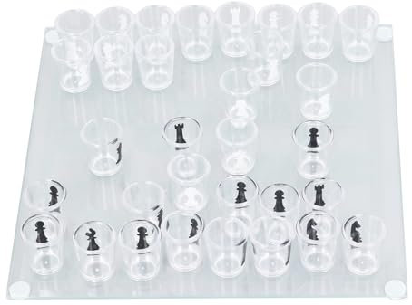HOHXFYP Kleines Schnapsglas Schachspiel, 8,9 Zoll Brett Zum Trinken, Schnapsglas Schachspiel, Schachtrinkspiel für Partys, College und Familienabende für Weinliebhaber