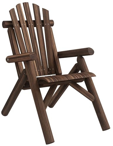 Outsunny Adirondack Stuhl Adirondackstuhl Holz 83 x 68 x 101 cm Verkohlt | Adirondack Chair, Holz, Outdoor Gartenstuhl, Hoher Rückenlehne und Armlehnen, Balkonstuhl, Gartensessel, für Garten Balkon