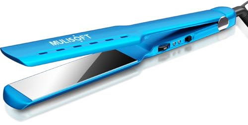 MULISOFT Piastra lisciante professionale per ricci e lisciatura, 45 mm di larghezza, piastre in titanio, riscaldamento rapido 15 s, 150 – 230 °C, per capelli bagnati e asciutti (celeste)