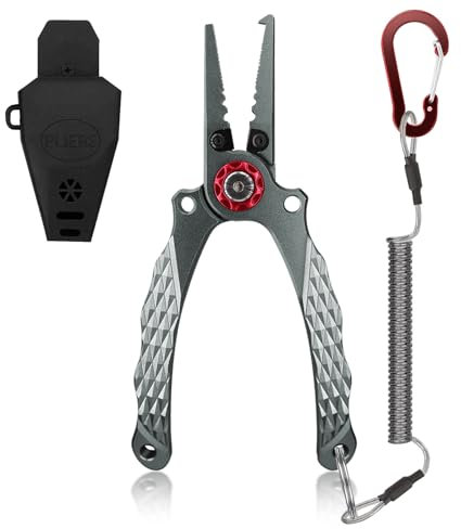 TABKSOLA 7 Zoll Aluminium Angelzange, Multifunktionale Korrosionsbeständige Salzwasser Angelzange, Geeignet für Sprengringe, mit Geflochtenem Schnurschneider, Scheide und Lanyard.