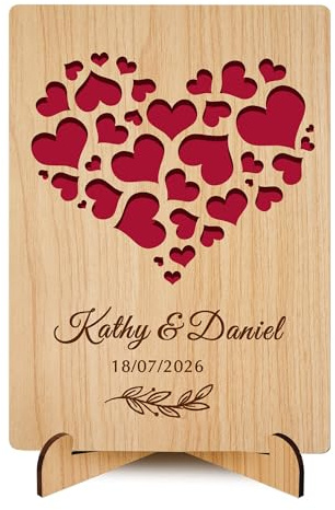 EDSG Custom Wedding Card, Personalized Mr and Mrs Gifts, Wooden Wedding Cards For Bride and Groom New Couples, Anniversary Card for Women Wife Her Greeting Card (Design 3)