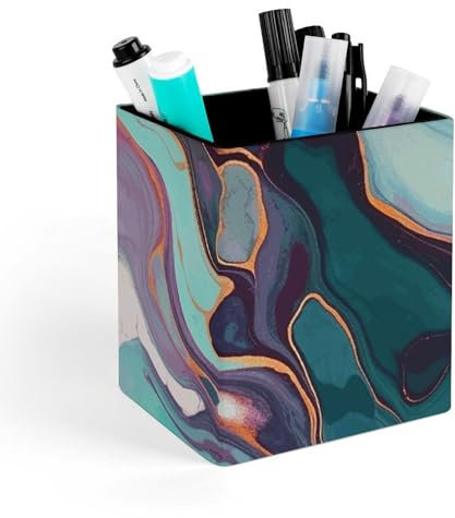 Dwrepo Stifthalter aus Leder, quadratisch, Stifthalter für Schreibtisch, Make-up, Pinselhalter, Stift-Organizer, bunter Marmor, Schreibwaren-Organizer für Büro, Zuhause, Bürobedarf