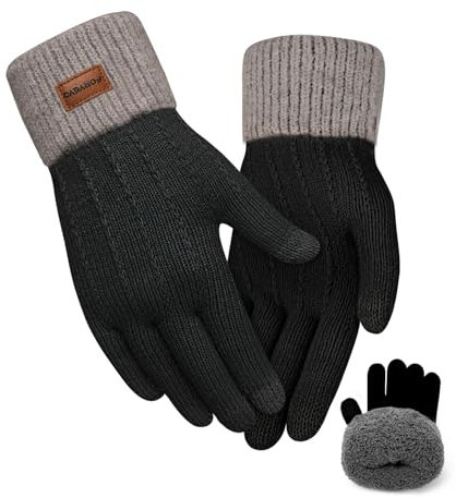 FORVEVO Handschuhe Damen Winter mit Fleecefutter,Touchscreen Warme Weich Strickhandschuhe,Thermo Winterhandschuhe Frauen für Outdoor Laufen Skifahren Radfahren（Schwarz）