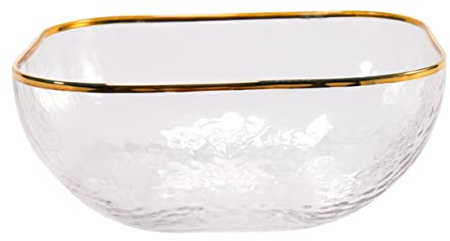 Alipis Gold Rimmed Glass Bowl for Kitchen Salad Serving Bowl Hammered Texture for Fruit Salad and Dessert Presentation