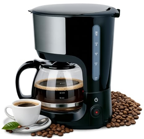alpina Kaffeemaschine Filtermaschine 750 W – Filterkaffeemaschine mit wiederverwendbarem Filter – Kaffemaschiene mit 1,25 l Glaskanne – 10 Tassen Kaffee pro Mal – Anti-Tropf Kaffemaschine – Schwarz