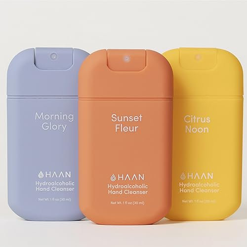 HAAN Hydrating Hand Cleansing Spray with Aloe Vera (Pack of 3) – Clean Your Hands - 1 of Each Scent: Sunset Fleur, Morning Glory, Citrus Noon