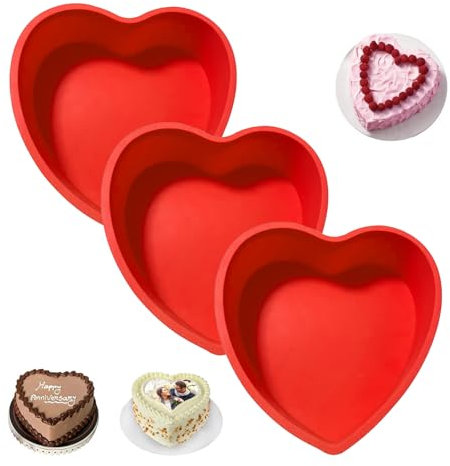 Palmcee 3 Pcs Heart Shaped Cake Tin, 8 Inch Heart Cake Tin, Silicone Cheesecake Tin, Non-Stick Quick Release, Cake Baking Pan for Muffins Puddings Bread