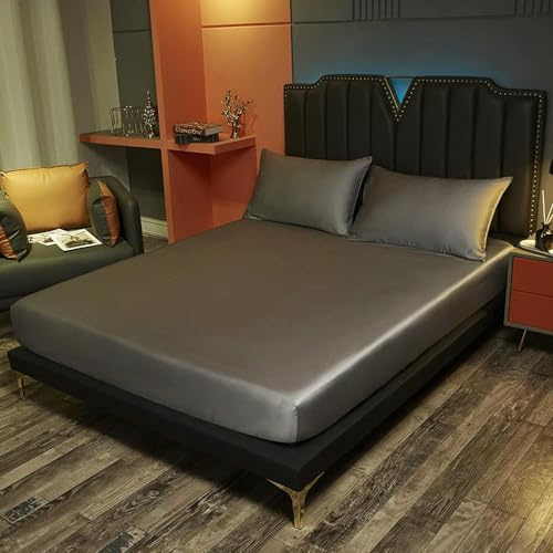 XDMING Drap-Housse en Soie de Mûrier Naturelle Pure avec Bande élastique, Literie Fixe de Couleur Pure 140x190Cm