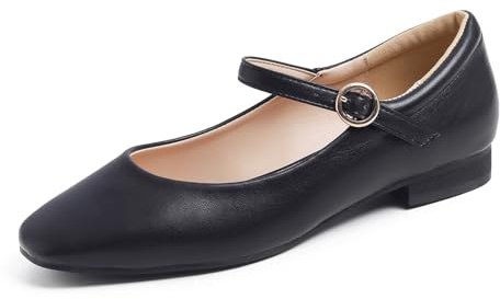 Feversole Women's Mary Jane Fashion Square Toe Padded Ankle Low Heel Slip On Flats