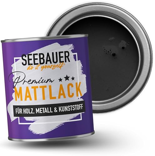 SEEBAUER diy Mattlack Schwarz 750ml für Innen & Außen (No. 100 Black Pearl) Möbelfarbe ohne Schleifen - Hybrid-Lack für Holz, Metall, Kunststoff - Holzlack, Möbellack hohe Deckkraft