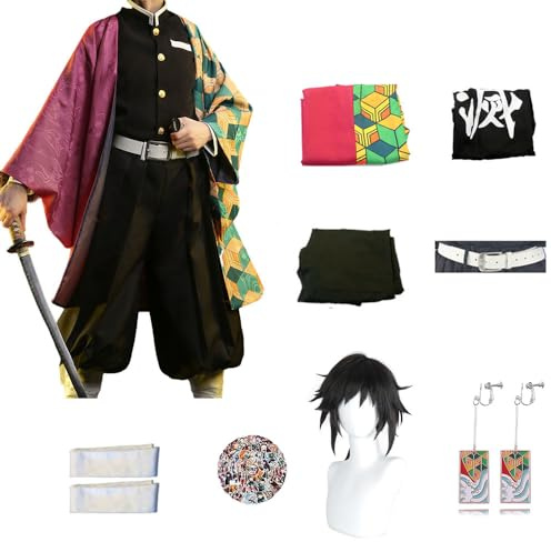 KHHK Anime Demon Kimetsu Tomioka Giyuu Disfraces de Cosplay Peluca de tensión Completa de Mitsuri para Accesorios de Kimono de Halloween Uniforme de Traje para niños, XXL