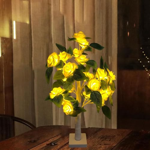 Lampada ad albero di rose, lampada da notte con fiori di rosa, luci LED rosa da tavolo, lampada bassa in regalo per la festa della mamma, albero da tavolo illuminato per Natale, decorazione per