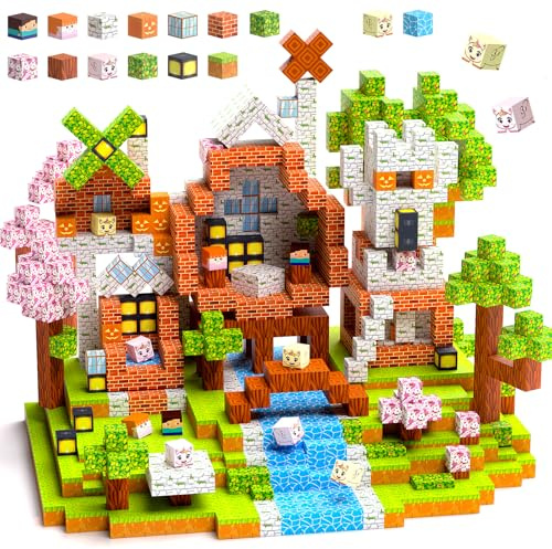 Uiczdry Magnetische Bausteine Plus 150 Teile,2.5CM/Stück Magnetische Sensorik Blöcke Welt,Gestalte Dein Spielzeug im Stil Einer Waldhütte,Montessori Spielzeug ab 3 Jahren Geschenk für Kinder