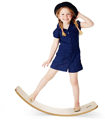 GYMAX Balance Board 90 x 30 cm, Wackelbrett Holz bis 220kg belastbar, Balancierbrett mit Filz, Wippbrett für Fitness & Yoga, Balance Brett für Kinder & Erwachsene, Natur