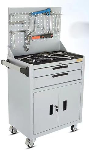 XNXYSMKJ Boîte à Outils roulante en Acier Inoxydable, Coffre à Outils Robuste, établi à 2 tiroirs, armoires à Outils, Chariot à Outils d'atelier Robuste