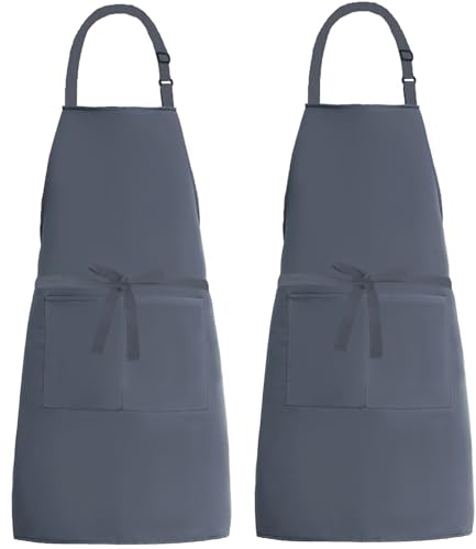 XIEJINJIA 2er-Pack Verstellbare Canvas Schürzen mit 2 Taschen Kochschürze Kochen Backen Garten für Frauen Männer Grau