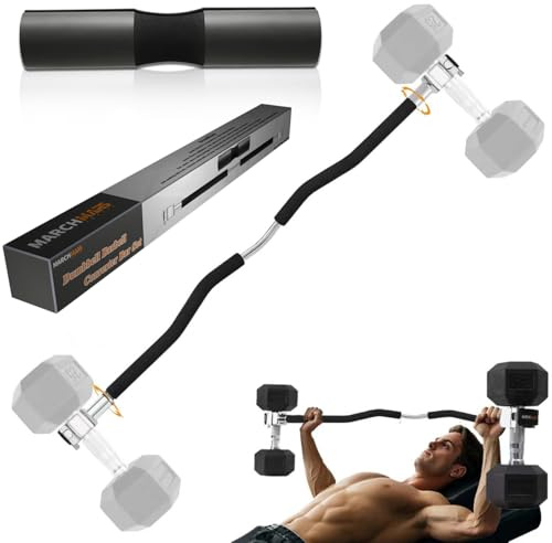 MARCHMARS Dumbbell Barbell Converter Bar Set, Adjustable Barbell Converter With Self Balancing Tech for Home Gym, Compatible with Most Dumbbells Including BowFlex, Supports Up to 220 lbs for Weight