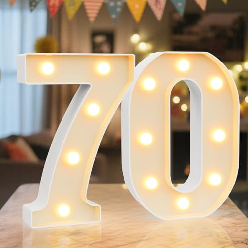 Ledido - Panneau lumineux LED avec chiffres de chapiteau - Chiffres lumineux froids et chauds pour décorations de 70e anniversaire, lumières LED numériques pour mariage, anniversaire de mariage