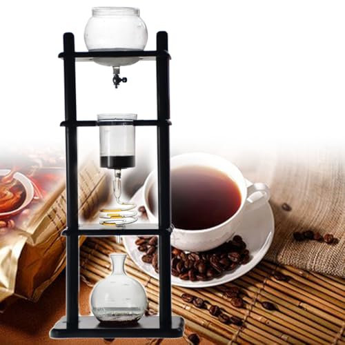 Nicvrea Cold Brew Drip Coffee Maker, 1000ml/35oz Ice Coffee Brewer Machine Dripper Pot Cold-Drip Coffee Tower with Glass Container Wood Stand for Home Office
