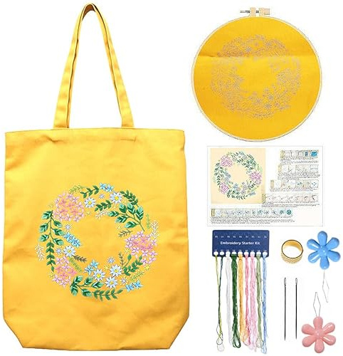 CREAWONDER Stickset aus Segeltuch mit Muster für Anfänger, Kunst und DIY Stickerei-Bastelsets für Erwachsene, inklusive Anleitung, Stickrahmen, Farbfäden und Werkzeug