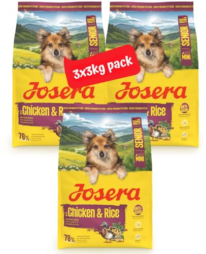 JOSERA Mini Senior | 3X 3 kg | Trockenfutter für ältere kleine Hunde | Senior | Huhn & Reis | Glutenfreies Premiumfutter für ältere Hunde für Anti-Aging & Nierenentlastung | Extrakleine Kroketten