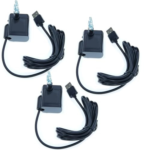3 Stück Mini USB Wasserpumpen(180/H, 0.5-0.6M), Ultra Leise Aquarium pumpe mit hohem Hub, brunnenpumpe mit 1,5 m Netzkabel, für Aquarien, Teich, Brunnen, Statuen, Hydrokultur,Mini Wasserpumpen