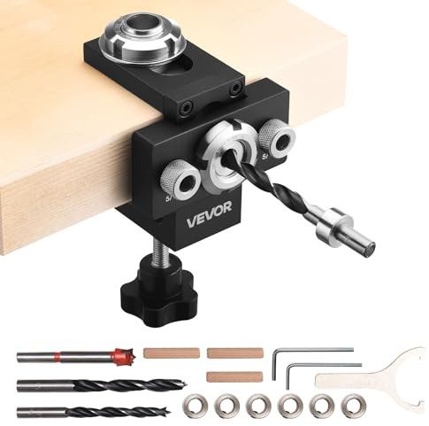 VEVOR Kit di Punte per Tasselli, Lega di Alluminio, Dima per Guida di Foratura, per Lavorazione del Legno con Punte da Trapano di 3 Dimensioni 6,4 mm 7,9 mm 15 mm per Lavorazione del Legno