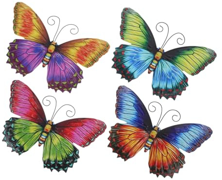 Decoración de Pared con Mariposas de Hierro, 4 Piezas para Jardín | Apto para Interior y Exterior, Colgante para Valla, Diseño Detallado y Vistoso