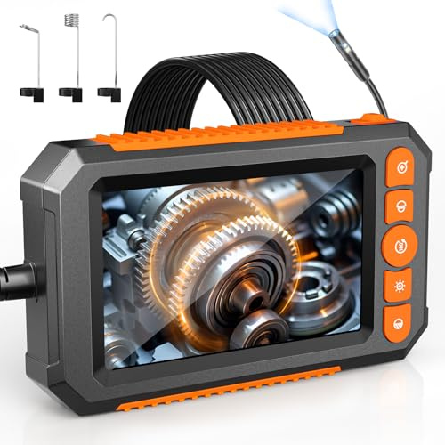 Dual Lens Industrial Endoscope, 1080P HD Digital Borescope Inspection Camera with 8mm IP67 Waterproof Lens, 4.3 LCD Screen, 9 LED Lights, 16.5FT Flexible Semi-Rigid Cable – Perfect Gadgets for Men