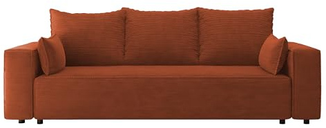 4ALL HOME Sofa mit Schlaffunktion Veno 242x95 cm - Couch - Sofa mit Bettkasten - 3 Sitzer - Schlafsofa - Schlafsofa mit Bettkasten - Cord - Wohnzimmer (Poso 40 Kupfer)