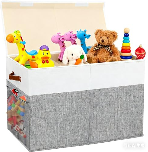 KOSLEOW Cesta Giochi Bambini con Coperchio, Grande Portagiochi Pieghevole 62x32x40 cm con Maniglie e Divisorio Amovibile, Contenitore Giochi per Cameretta, Organizzatore Giocattoli, Grigio