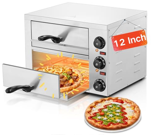 Forno per Pizza Elettrico,12 Pollici Acciaio Inossidabile fino a 350°C, 2260W Forno Pizza con Doppia Cottura e Timer, per Ristoranti, Casa e Feste, Argento