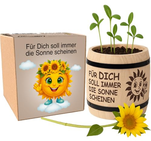Sonnenblumen Anzuchtset mit Geschenkbox, Für Dich Soll Immer Die Sonne Scheinen, Dekoratives Pflanzset mit Holztopf, Geschenk für Frauen
