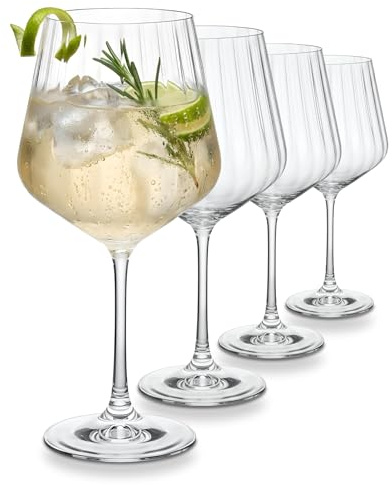 WUITOKI Gin Tonic Gläser, 4 Stück, 57cl, geriffeltes Kristallglas, spülmaschinenfest, stoßfest, Aperitifgläser, Cocktail