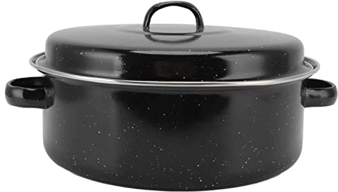 ZAWELIYO Teglia per Arrosti Smaltata con Coperchio, Teglia per Barbecue Nera Antiaderente per Patate Dolci, Castagne, Carne, Cottura nel Forno Domestico con Griglia, Lavabile in (Copertura in ferro