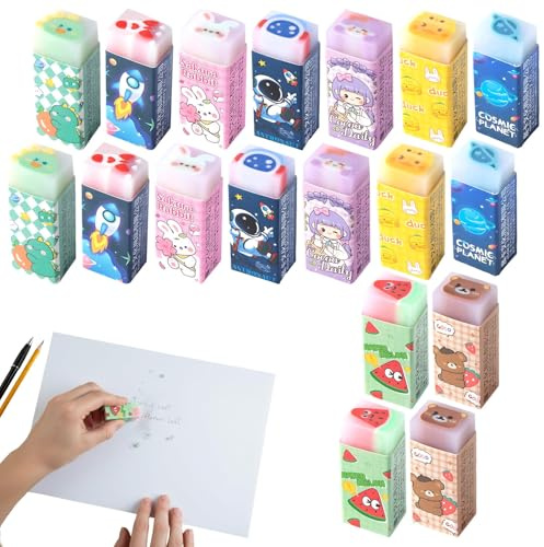 Radiergummi Kinder, 18er Set mit niedlichen Tier-Motiven, Ideal für Schreibübungen und Kunstprojekte, Weiche Radiergummis für Schule und Zuhause