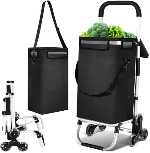 Hebitod Shoppingvagn trappklättrare med kylfack, 40 l kapacitet och 40 kg lastkapacitet | vikbar kundvagn med trehjulssystem för trappor och robust aluminiumram | svart