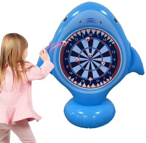 Genérico Juego de Mesa de Dardos Inflable – Juguete de Tablero de Dardos de Agua de tiburón, Juego de Piscina de 35 Pulgadas con Bolas Adhesivas, Juguete de Tablero Inflable de PVC con diseño flotant