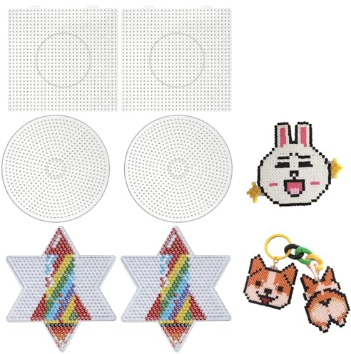 6-teiliges Bügelperlenbrett-Set, 5 mm Bügelperlenbrett, bügelperlen platten，große Bügelperlenschablone, transparente Platte, geeignet für kreative Bastelprojekte, mit verschiedenen Stilen