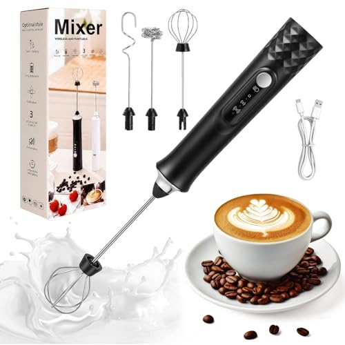 Mousseur à Lait Électrique Rechargeable, Mousseur à Main sans Fil | Fouet en Acier Inoxydable, Portable Mixeur pour Café, Latte, Cappuccino, Matcha, Cocktails