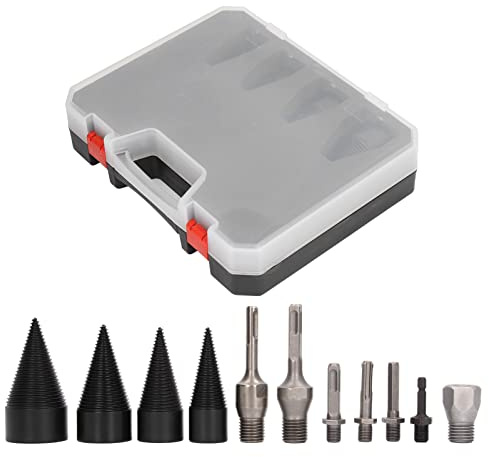LEEZAD 11Pcs Wood Splitter Drill Bit Set, 45Mm+32mm Heavy Duty Log Splitters with 4 Drill Screws, Firewood Log Splitter Kindling Detachable Design, Wood Splitting Wedges Tools