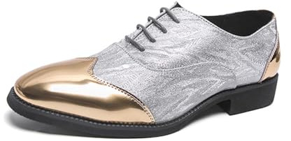 DXSYGMBN Scarpe Stringate da Uomo Glitter Punta Metallica Oro Oxford Derby per Matrimonio Festa Cerimonia Elegante Scarpe da Sposo,Grigio,41 EU