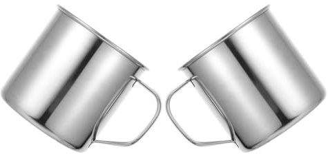 OSOLADY 2 Pièces Tasse à Café en Acier Inoxydable 304 de 250ml avec Poignée, Gobelet en Métal Vintage pour Camping et Voyages, Gobelets Solides et Isolants