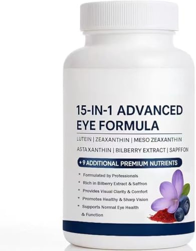 15 i 1 Advanced Eye Formula - Främjar ögonhälsa | Ögonvitaminer, för vuxna och seniorer, minskar torrhet