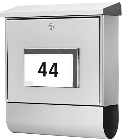 Burg Wächter Burg-Wächter Briefkasten mit Zeitungsfach und beleuchteter Hausnummer, Verzinkter Stahl, Einwurf-Format DIN C4, Inkl. 2 Schlüssel, Malaga 4400 SI, Silber, (B x H x T) 377 x 420 x 115 mm