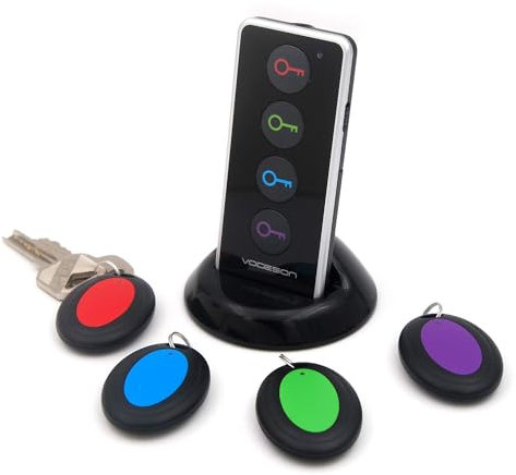 vodeson Schlüsselfinder Wireless Key Finder RF kabelloser Sachenfinder 1 Sender mit 4 Empfänger LED Taschenlampe Tonsignal Licht Lichtzeichen (Schwarz)