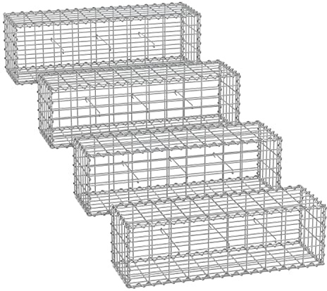 Songmics Gabionkorgar med öljetter 5 x 10 cm för stenar, galvaniserade trädgårdsdekorationer distanshållare, 100 x 30 x 30 cm, set med 4, silver GGB433V1