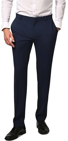 Hirschthal Pantalones de traje para hombre con pliegue, azul marino, 56