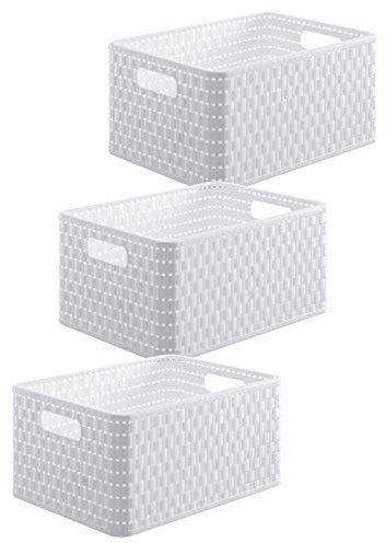 Rotho Country Set of 3 Storage Baskets 18 Litre, Plastic (PP) BPA-free, White, 3 x A4/18 Litre (36.8 x 27.8 x 19.1 cm)